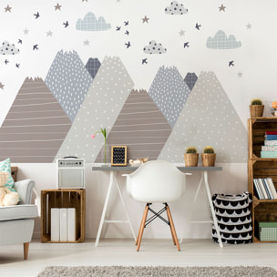 Stickers muraux enfants - Décoration chambre bébé - Autocollant Sticker mural géant enfant montagnes scandinaves LOLAKA