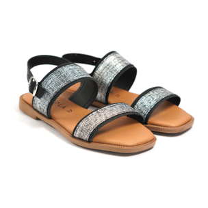 SANDALO FLAT DOPPIA FASCIA ARGENTO