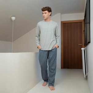 Pigiama lungo da uomo in cotone misto marrone e grigio