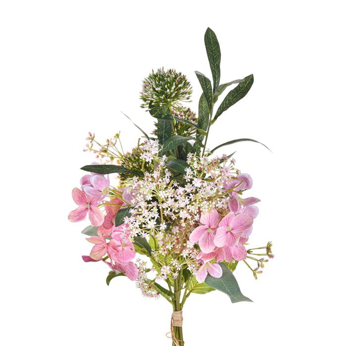 Bouquet Legato Con Ortensie. Altezza 55 Cm - Pezzi 3 - 30X55X30cm - Colore: Rosa - Bianchi Dino - Fiori Artificiali