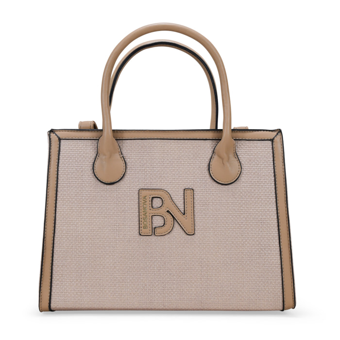 Bolso de mano beige en rafia
