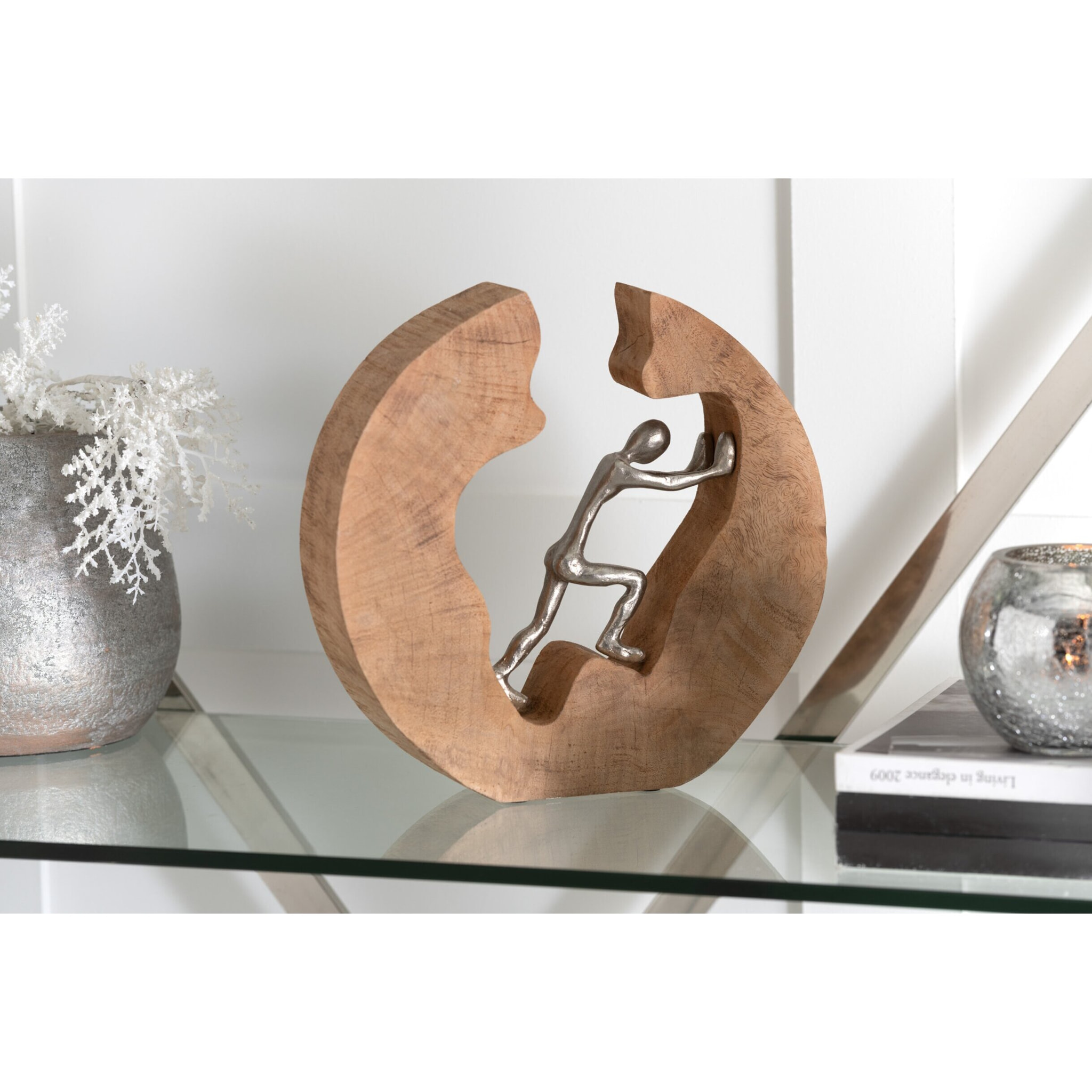 J-Line décoration Personnage Pousse - bois/aluminium - naturel/argent