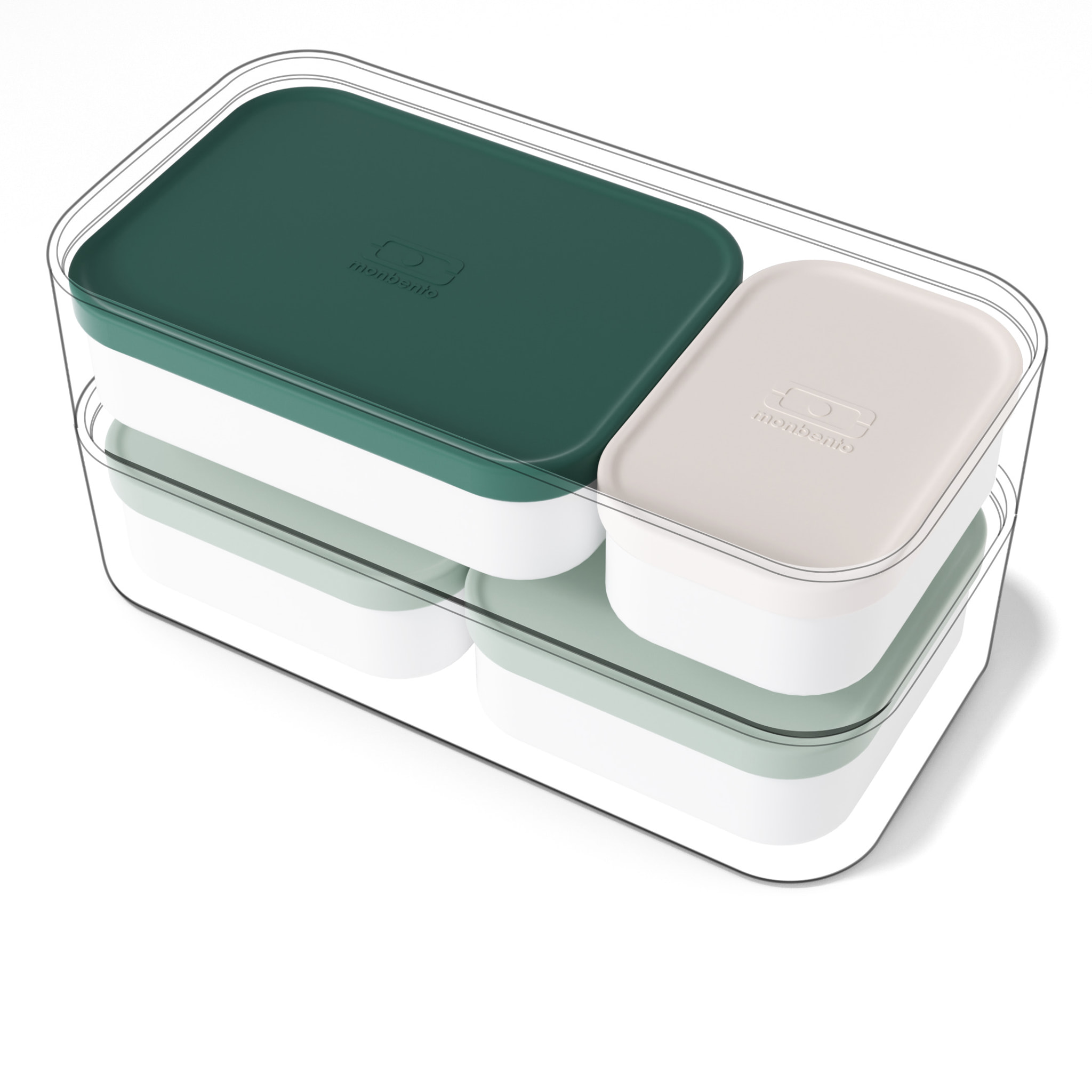 Set repas lunch box 2 étags 1L vert Leaves + accessoires