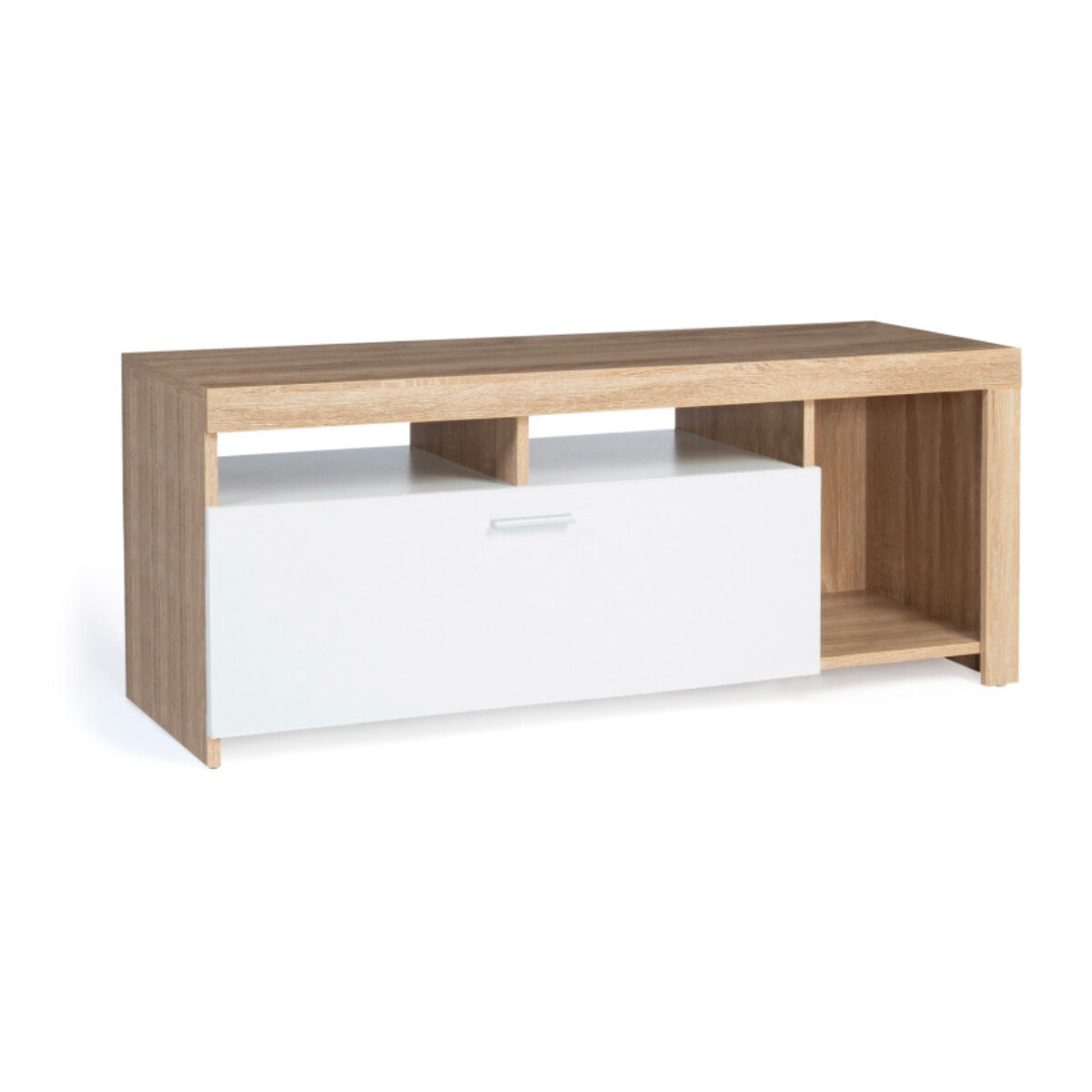 Meuble TV Maryse bois et blanc rangements multiples L110cm