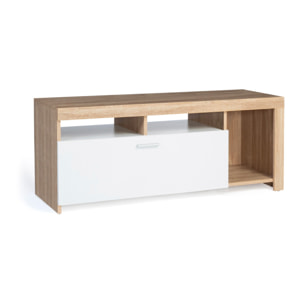 Meuble TV Maryse bois et blanc rangements multiples L110cm