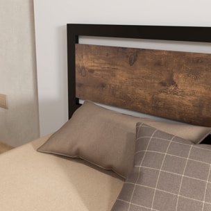 Lit double design industriel - tête de lit, pied de lit et sommier - dim. 195L x 144l x 103H cm - compatible matelas 190L x 140l cm - acier noir MDF aspect bois avec veinage