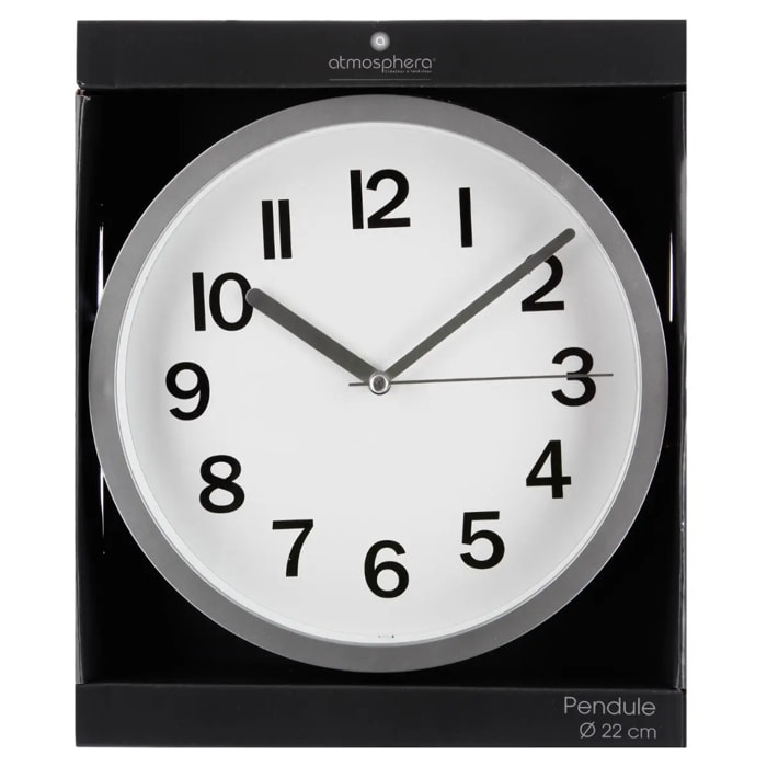 Horloge plastique gris D22cm