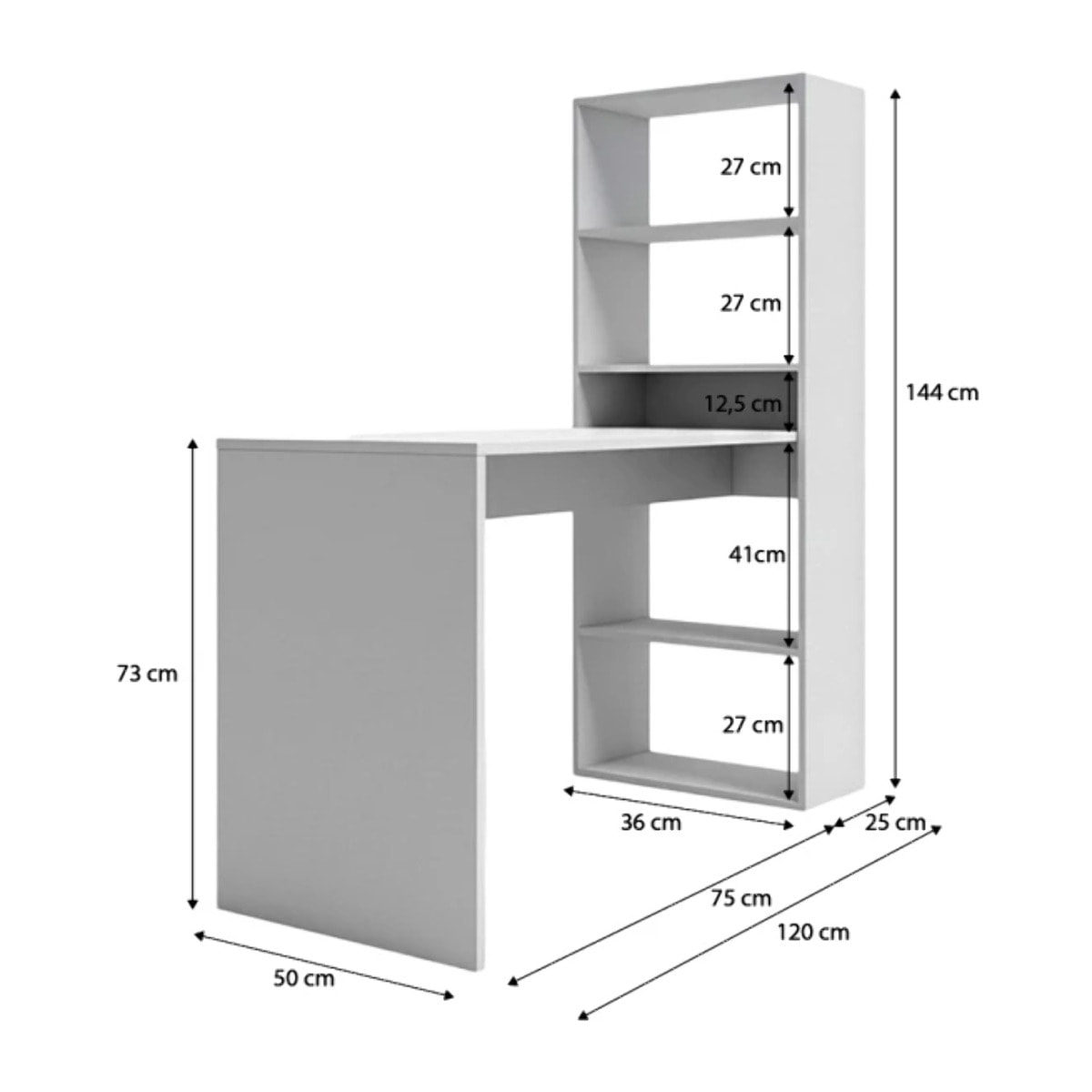 Mesa de escritorio con estantería Cosmic en blanco artik 120 x 144 cm Blanco Artik (Blanco Mate)