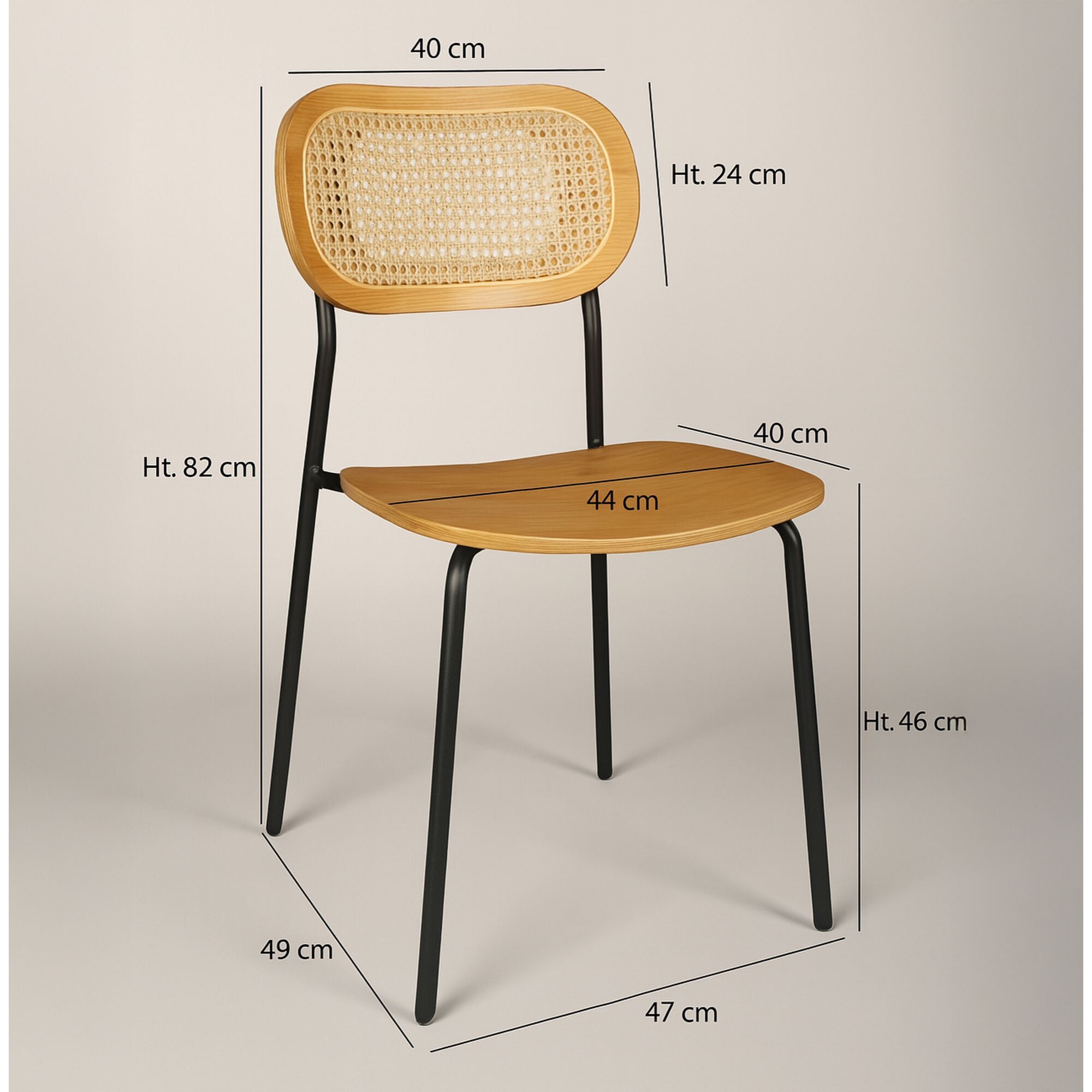 Lot de 2 chaises en bois naturel et pieds en métal noir NOSARA
