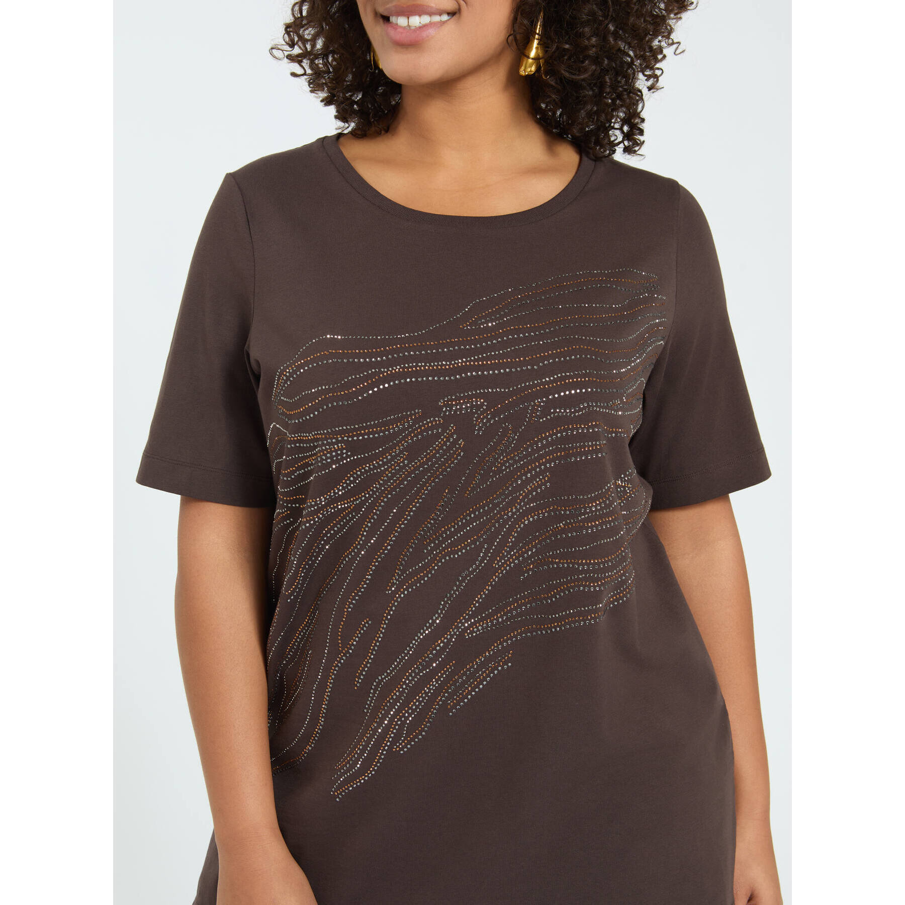 Fiorella Rubino - T-shirt in cotone con hotfix motivo zebrato - Marrone
