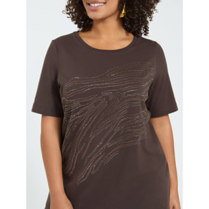 Fiorella Rubino - T-shirt in cotone con hotfix motivo zebrato - Marrone