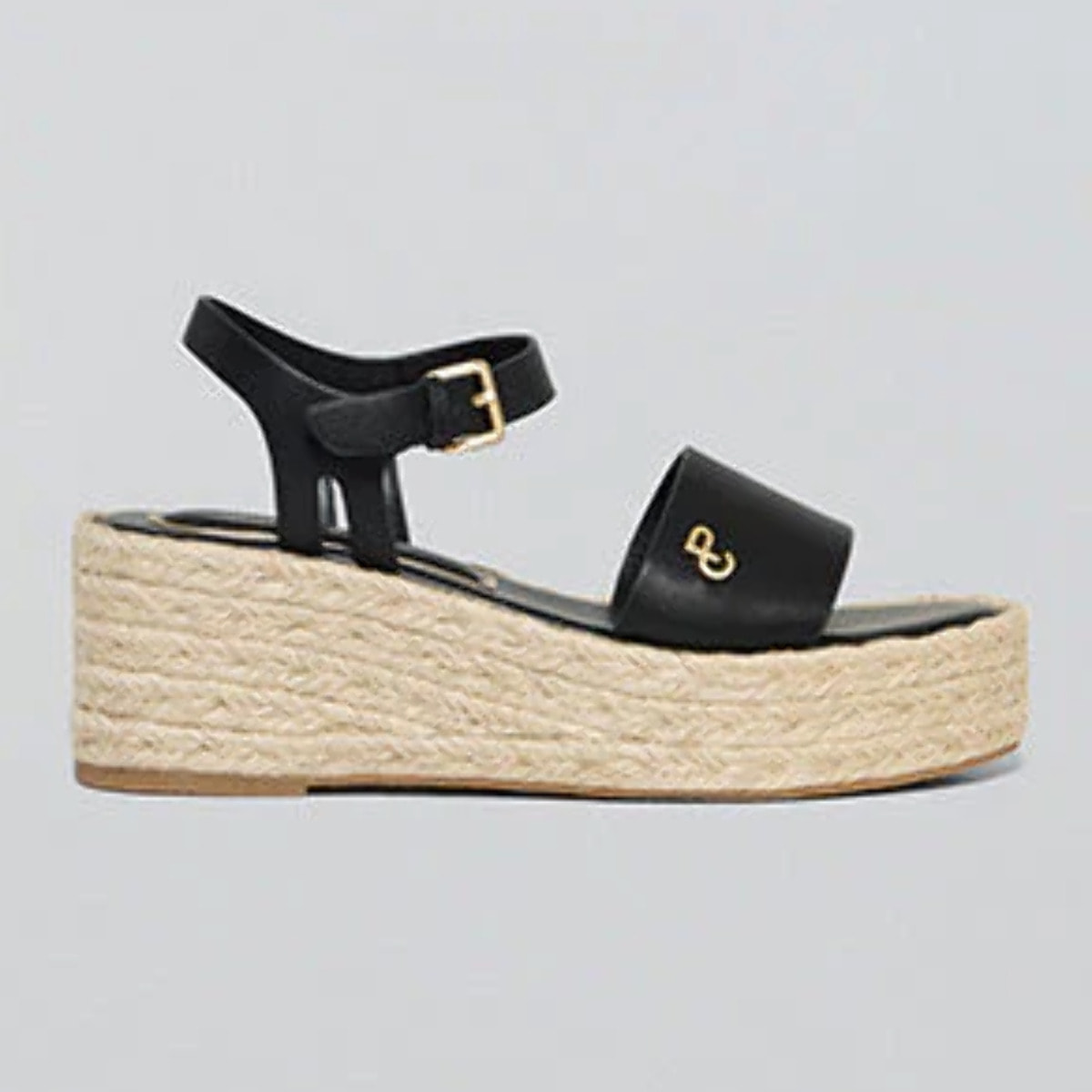 Sandali con zeppa Aurora in iuta neri con dettagli metallici