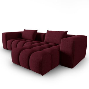 Canapé d'angle droit modulable "Lorella" 3 places en tissu structurel bordeaux