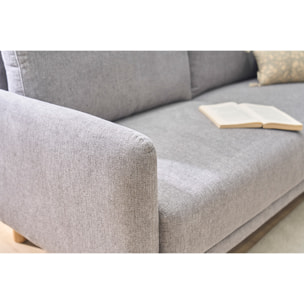 Canapé design 2 places en tissu effet velours texturé gris et bois clair BONO