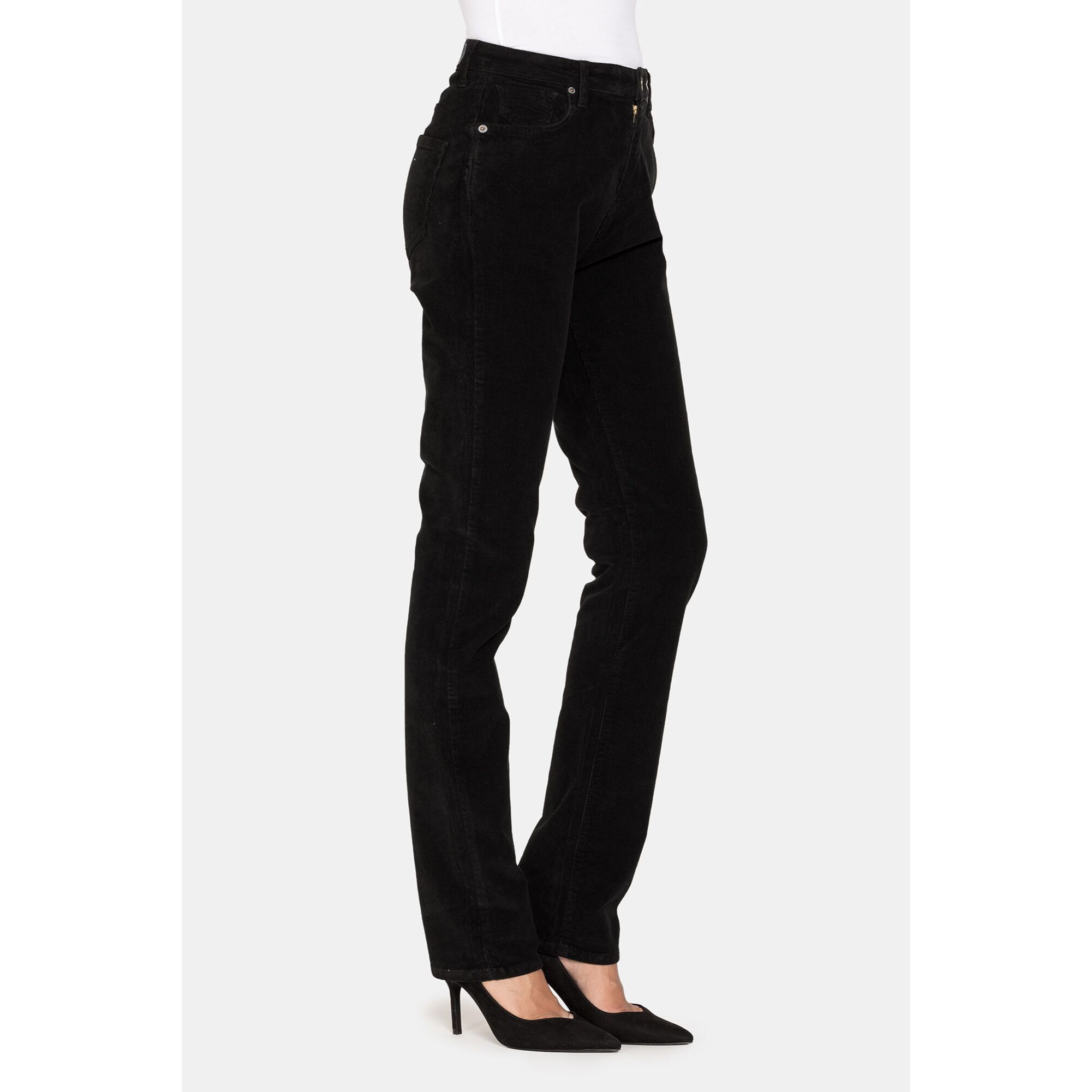 PANTALONE IN VELLUTO STRETCH MOD. 753. Vita alta gamba regolare.