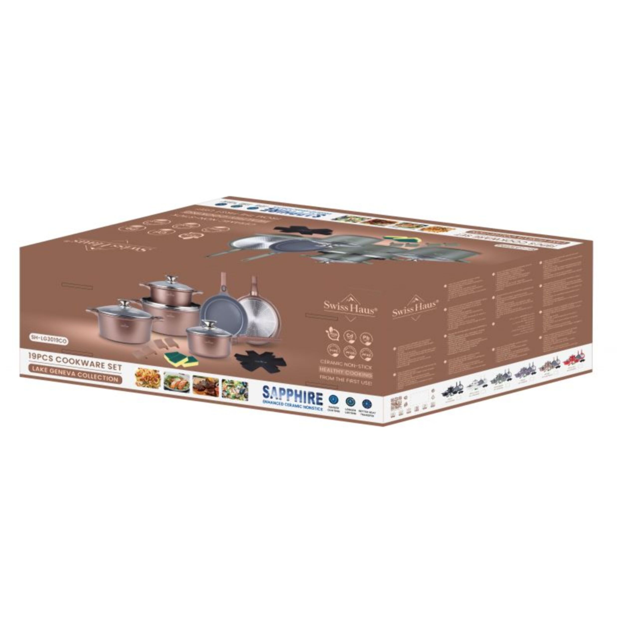 Batterie de cuisine 19 pièces Tous feu dont induction Cuivre Swiss Haus SH-LG3019CO