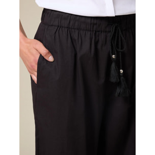 Oltre - Pantaloni cropped con inserti in macramé - Nero