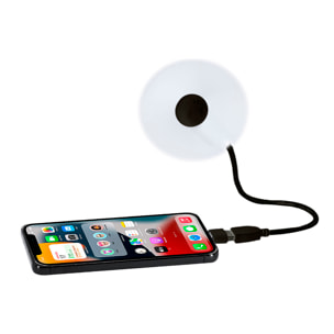 Ventilador flexible compatible con USB y USB-C, con cuello orientable para dirigir el flujo de aire. Compacto, ligero y sin necesidad de baterías, ideal para smartphones, portátiles y baterías externa