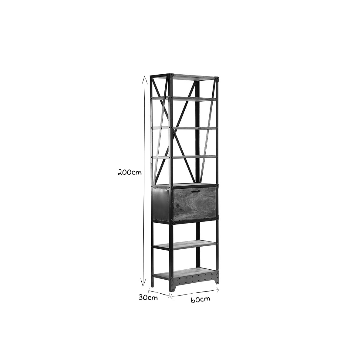 Étagère industrielle en bois manguier massif et métal noir L60 cm ATELIER