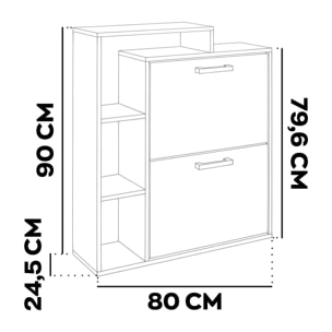 Sena - Scarpiera Salvaspazio 2 Ante 80x90x24,5 cm 12 Paia con Mensole e Ripiano Svuotatasche in Legno Nero