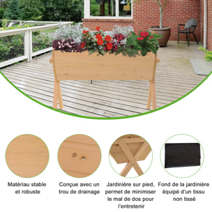 Jardinière sur pieds potager dim. 100L x 70l x 80H cm insert d'irrigation + feutre de drainage inclus bois massif sapin