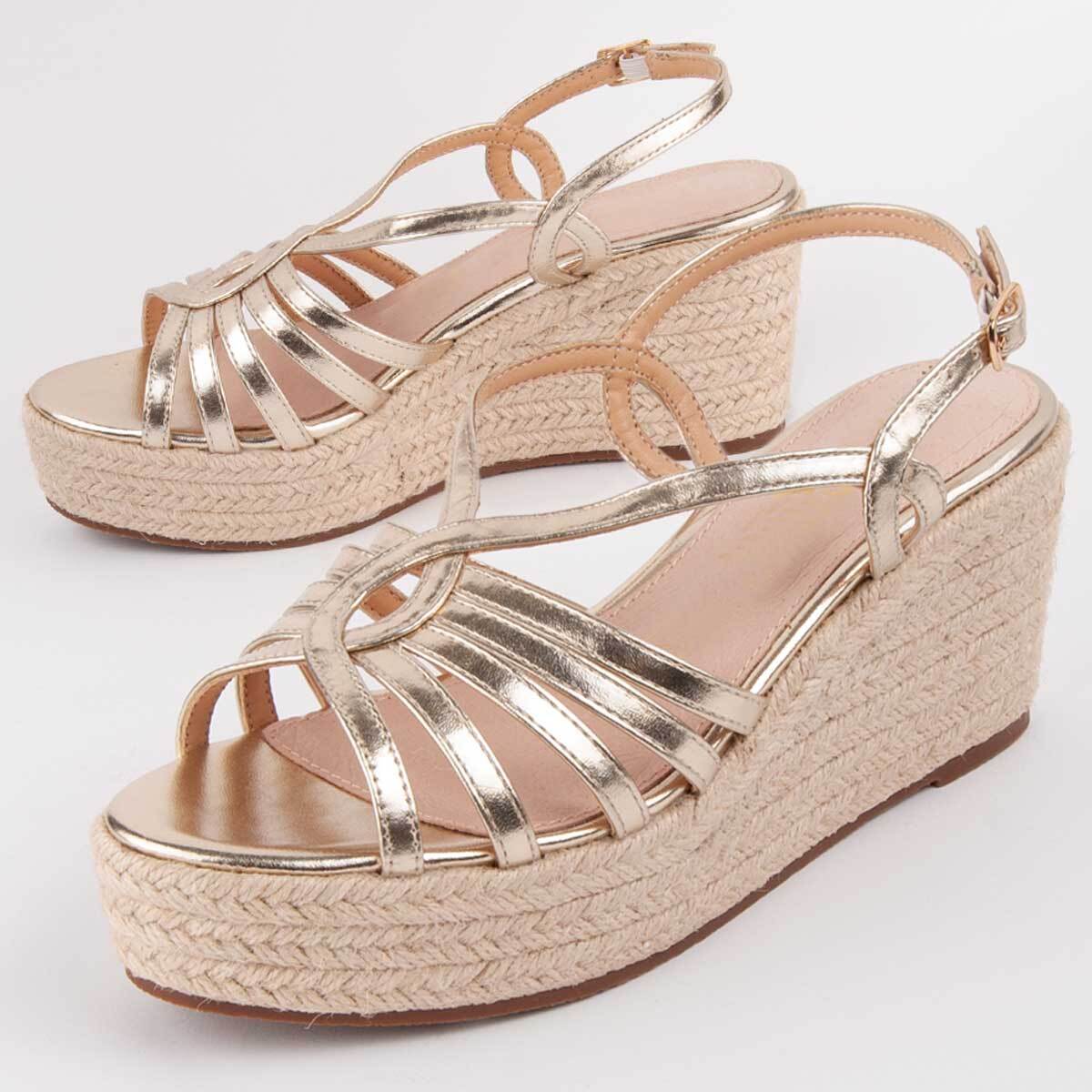Sandalia De Cuña - Dorado - Altura: 8 Cm