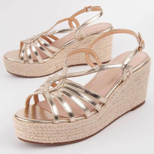Sandalia De Cuña - Dorado - Altura: 8 Cm