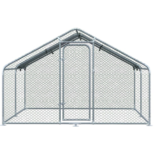 Gallinero Exterior Grande de Metal Galvanizado 3x4x1,95 m Jaula de Aves con Puerta Cubierta de Tela Oxford Resistente a los Rayos UV y al Agua para Patio Plata