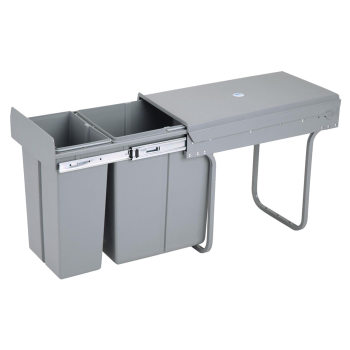 Contenedor de reciclaje para mueble de cocina, cubos de basura bajo fregadero, fijación inferior y extracción manual, cubos extraíbles, con tapa