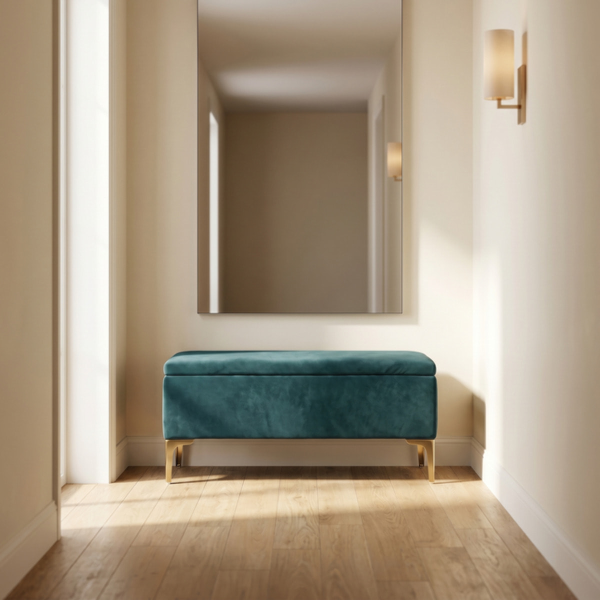 Panca Contenitore in Effetto Velluto con Ampio Vano Portaoggetti, Seduta Imbottita e Gambe in Acciaio, Design Moderno per Camera da Letto, Ingresso e Soggiorno