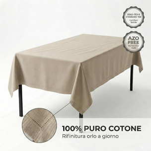 Tovaglia in cotone ajour elegante e versatile, tessuto morbido e resistente, ideale per tavola quotidiana e occasioni formali, design raffinato e discreto, facile da lavare e stirare, certificata sicura per uso domestico