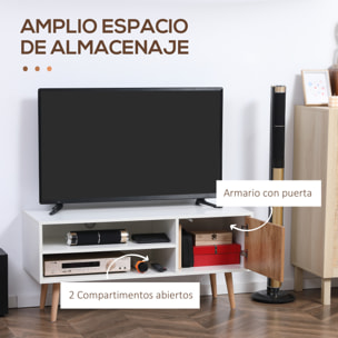 HOMCOM Mueble de TV Moderno con 2 Estantes de Almacenamiento y Puerta Mesa para TV de Salón para Televisores de hasta 55 Pulgadas para Dormitorio 110x40x50 cm Blanco y Marrón