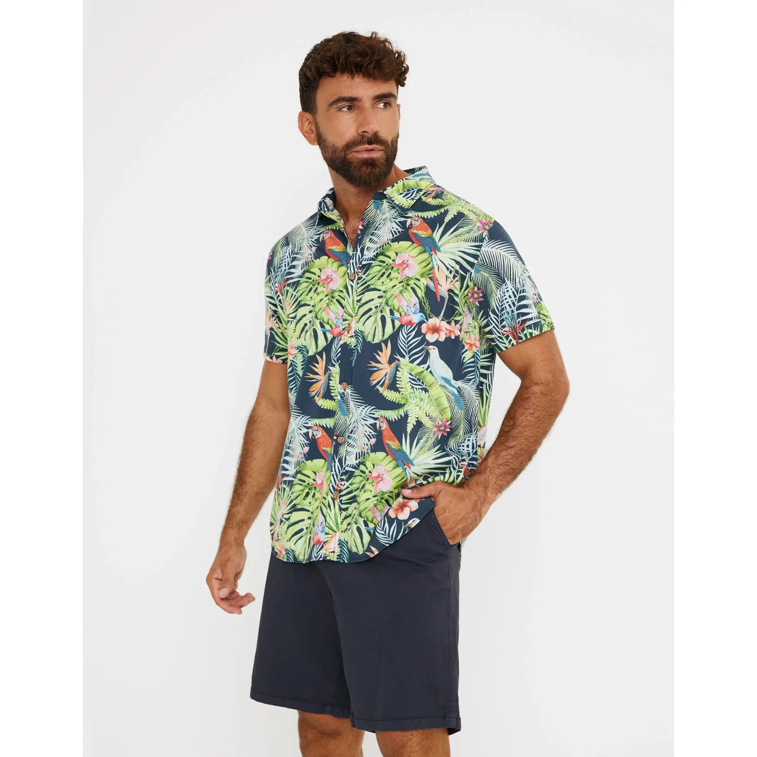 Camisa Manga Corta Estampado Tropical - Lirics