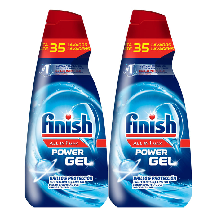 Finish All in 1 Max Brillo y protección Gel Lavavajillas 70 lavados (2x35 dosis)