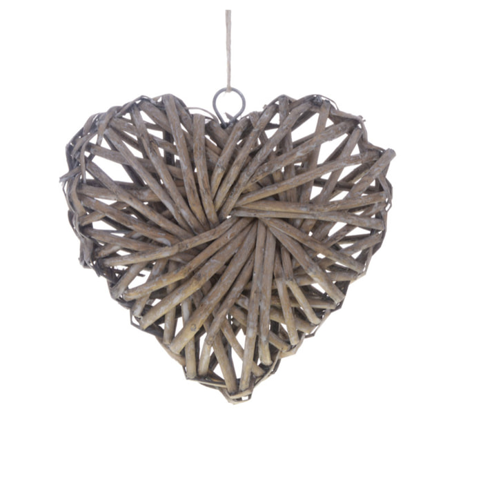 Cuore Grigio Intrecciato. Altezza 21 Cm - Pezzi 6 - 21X5X20cm - Colore: Grigio - Bianchi Dino - Cuori Rattan E In Vari Materiali