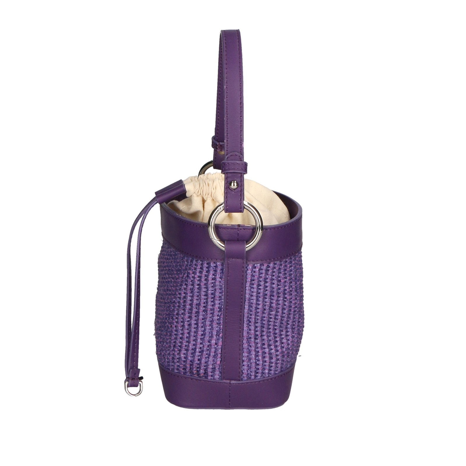 Borsa a secchiello da donna - Modello Alyssa - Pelle & Paglia - 13.0 x 16.0 x 10.0 cm