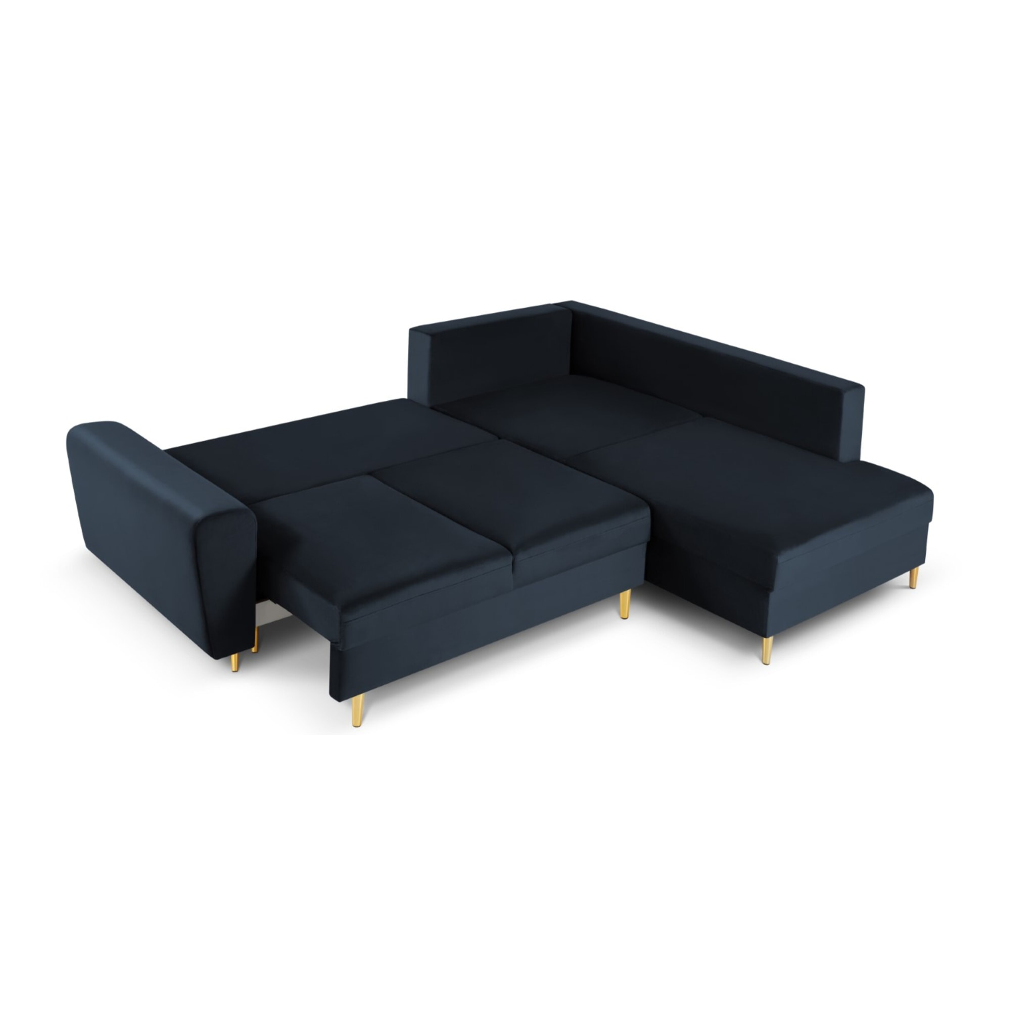 Canapé d'angle droit convertible avec coffre de rangement "Kyoto" 5 places en velours bleu foncé