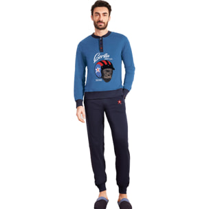 Pigiama Uomo invernale in Cotone Interlock Hollywood Milano, Art. FR019 Jeans Melange