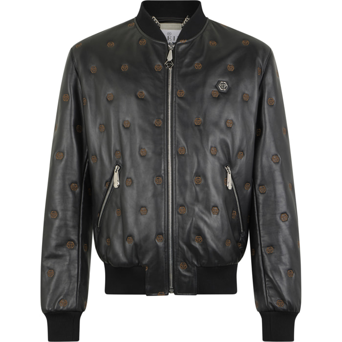 PHILIPP PLEIN Embroidered Nappa Leather Bomber Monogram Monogram