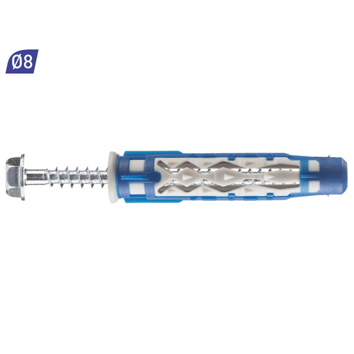 Cheville bi-matière universelle Colortech - 8 x 50 mm - Avec vis tête hexagonale - Seau de 100 pièces - SPIT - 565189