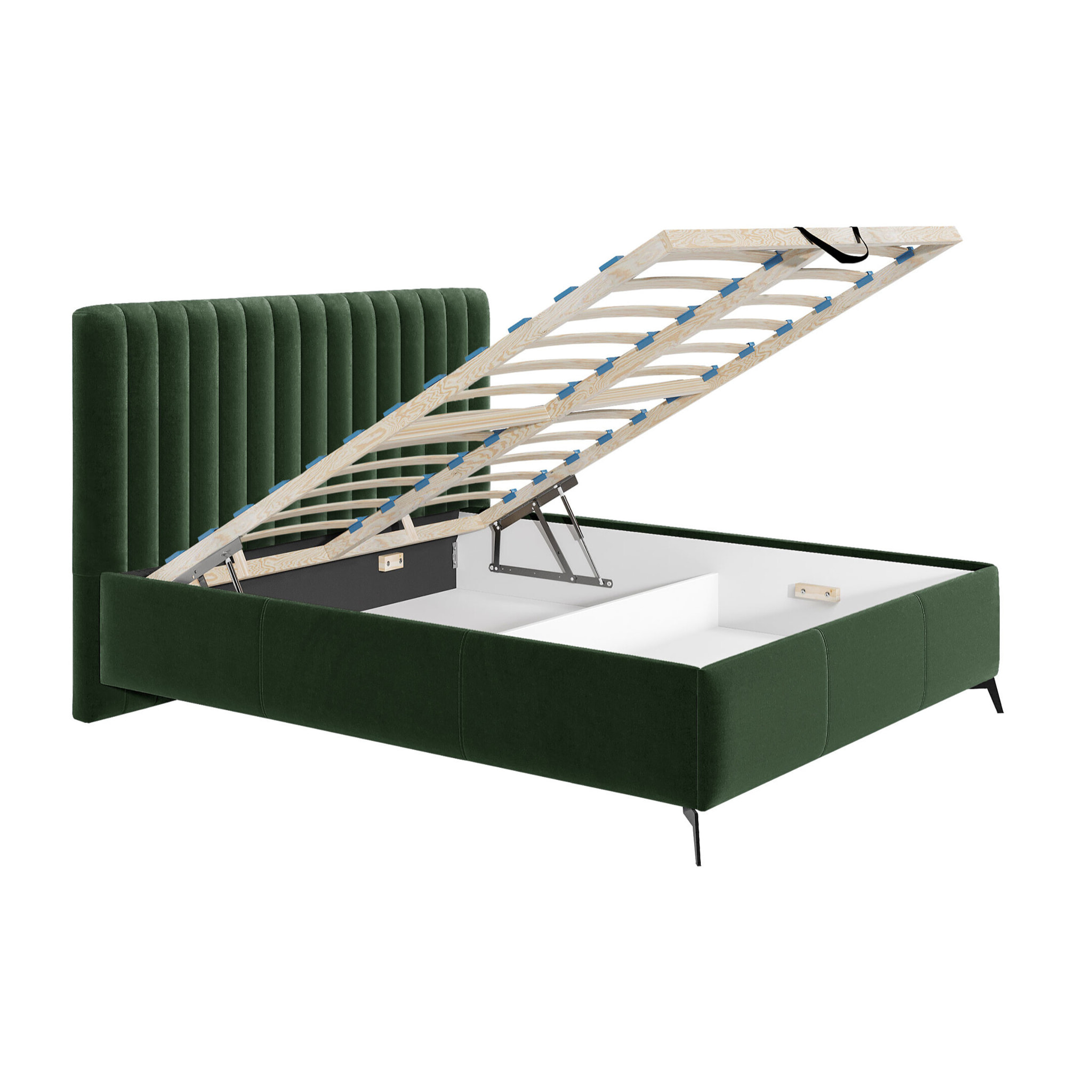 Mendoza - lit coffre - 140x200 - sommier inclus - en velours - Vert