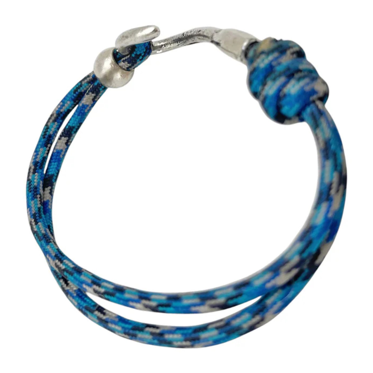 Pulsera garfio paracord en azul y plata