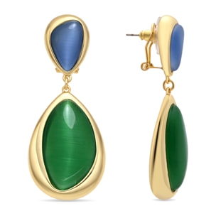 Pendientes de Ojo de Gato Verde acabado en oro amarillo 18k