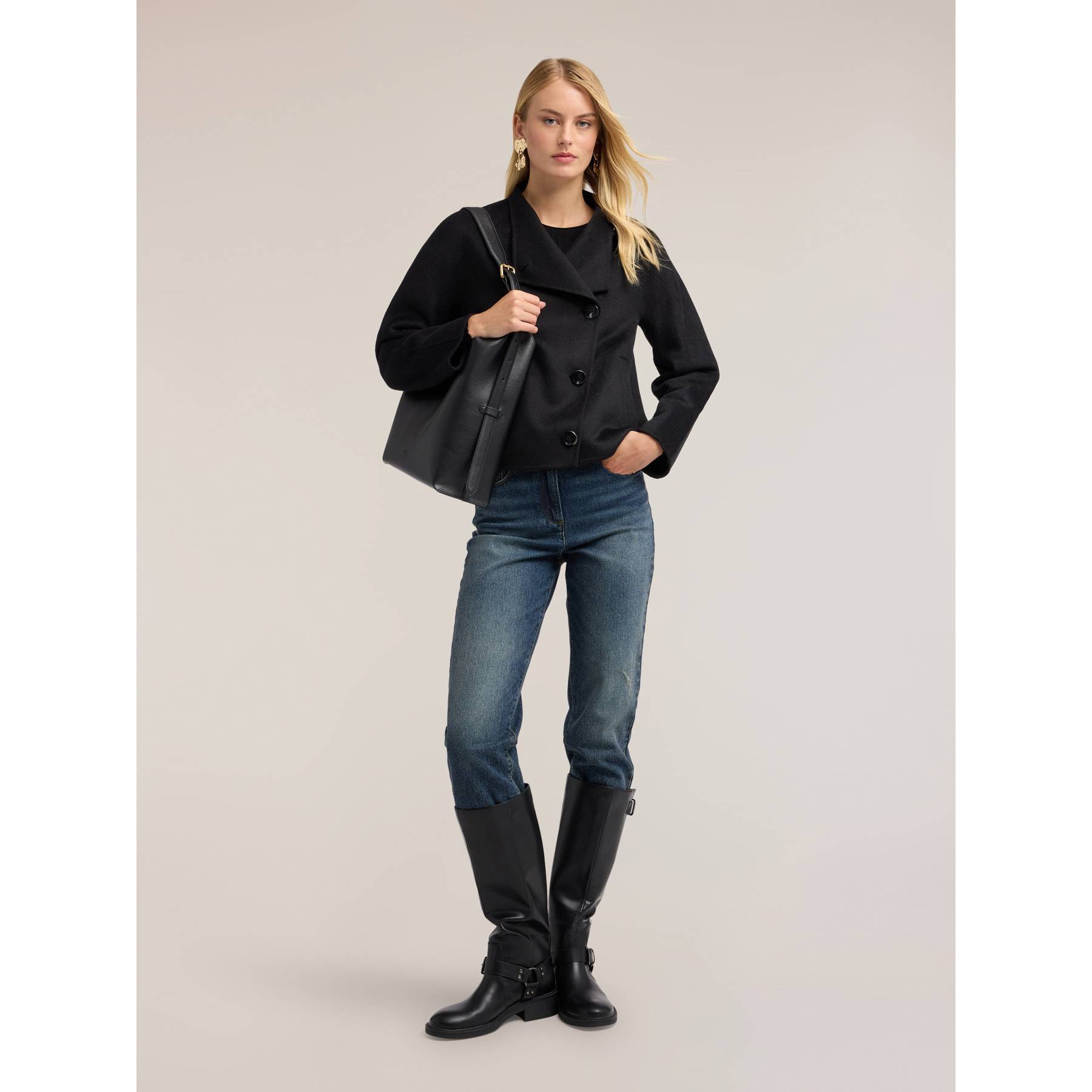 Motivi - Caban in misto lana double - Nero