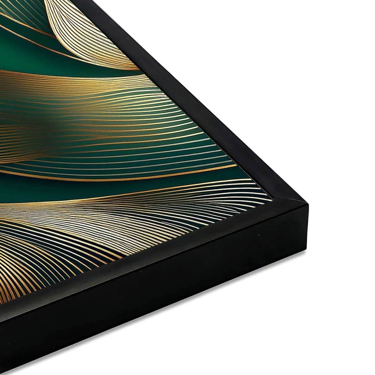 Affiche encadrée abstraite lignes dorées vert profond Affiche + cadre en métal - Noir