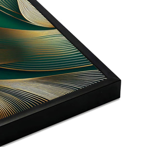 Affiche encadrée abstraite lignes dorées vert profond Affiche + cadre en métal - Noir