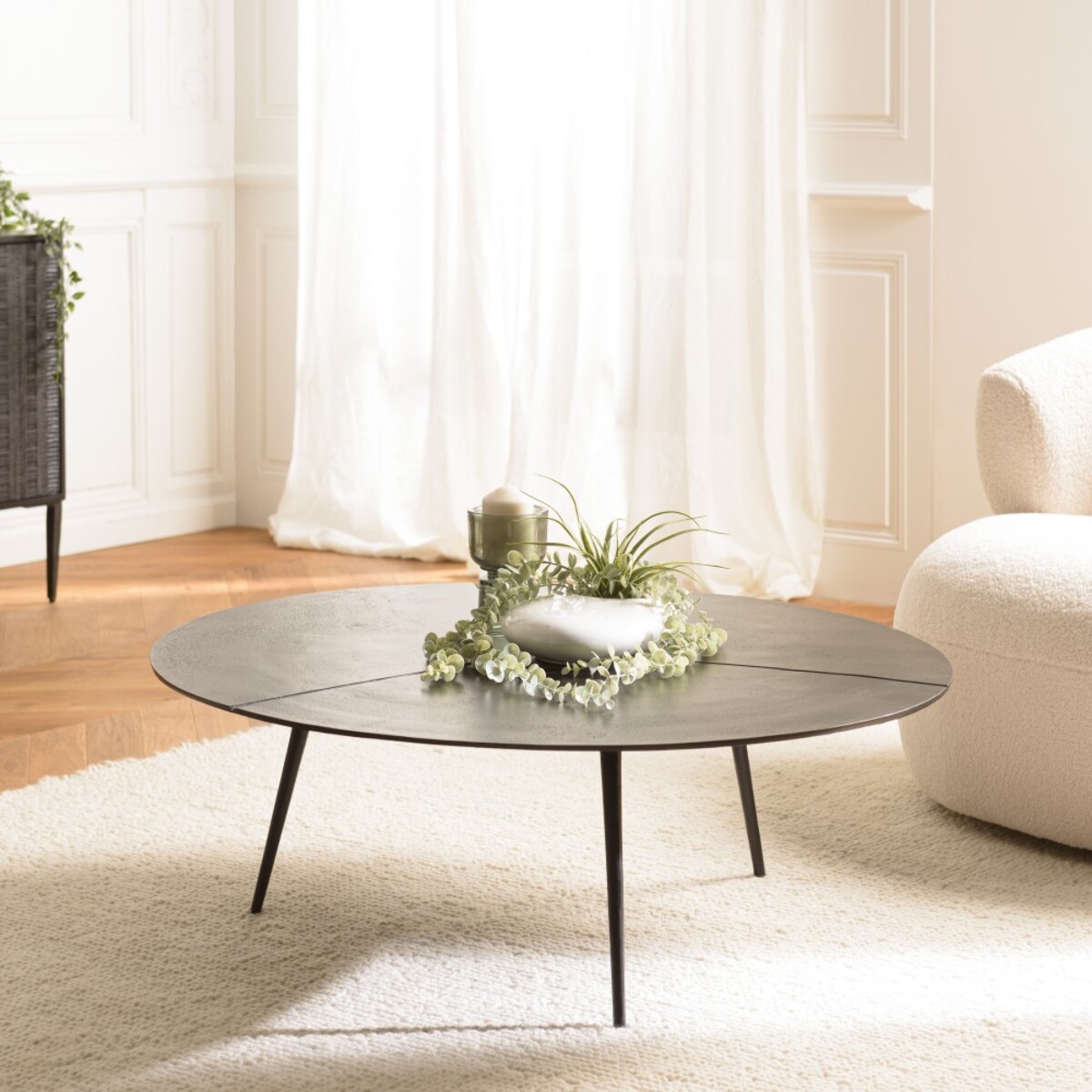 JAMES - Table basse ronde 100x100cm en aluminium noir mat