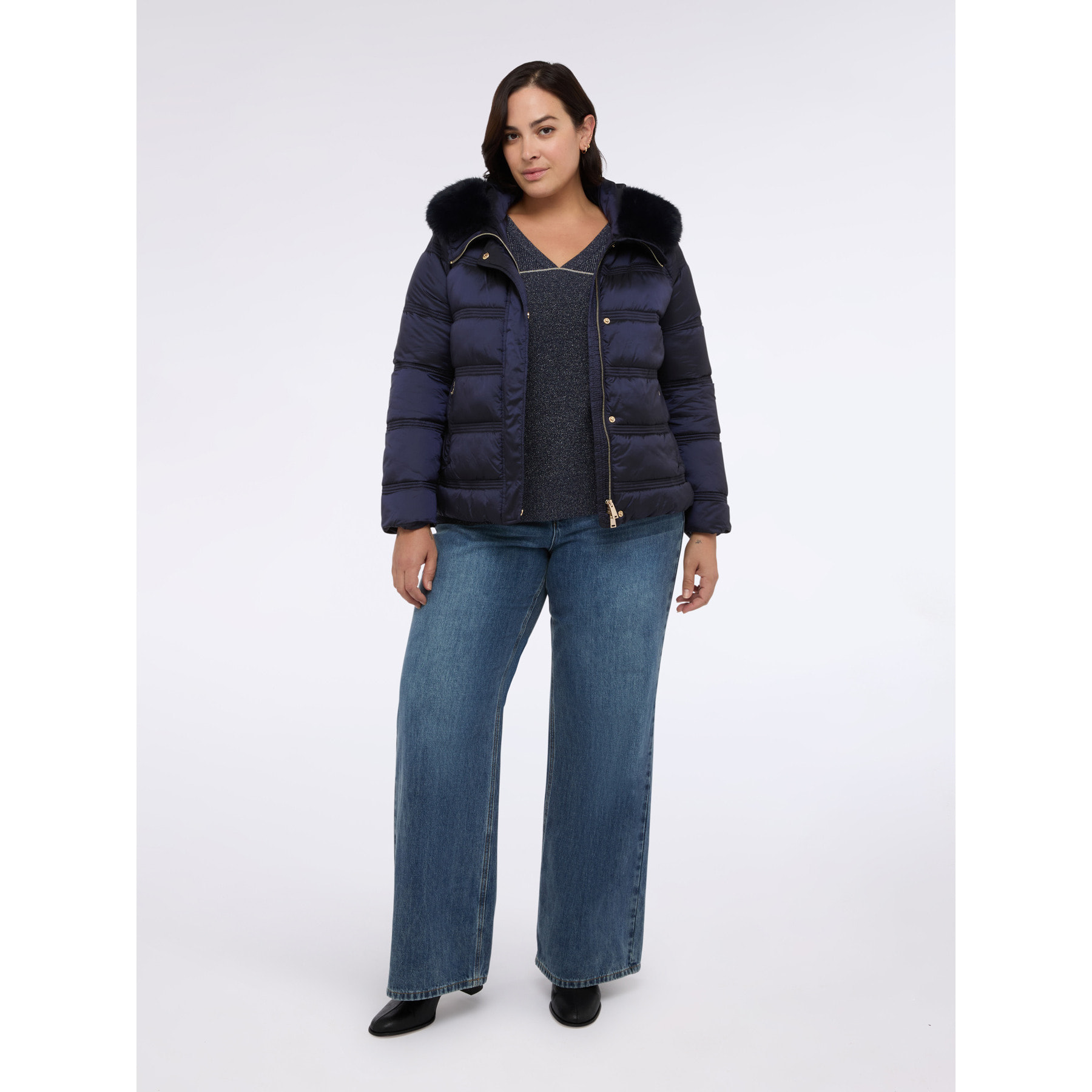 Fiorella Rubino - Plumífero con capucha de peluche - Azul