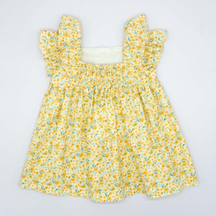 VESTIDO CON VOLANTE DE FLORES AMARILLO