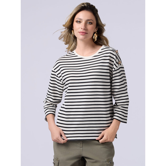 Oltre - T-shirt maniche lunghe in cotone spesso - Bianco